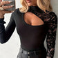 Women's Asymmetrical Cutout Lace Sleeve Top