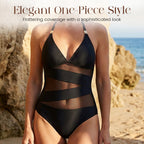 Halter Neck One-Piece Swimsuit with Mesh Panels
