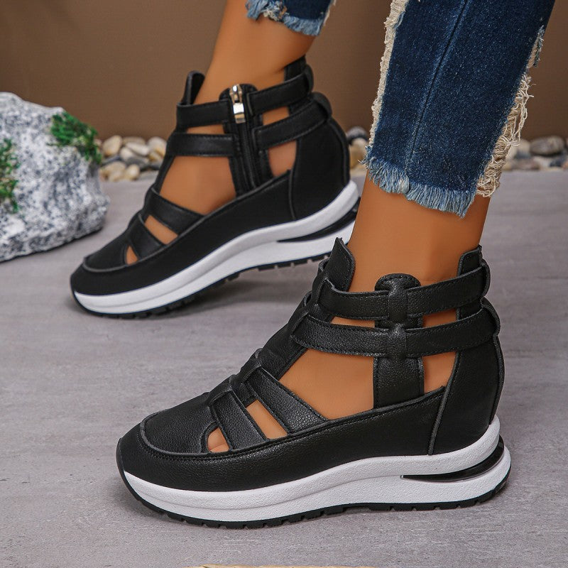 Women's Fashion Breathable Wedge Sandals with Side Zipper Closure