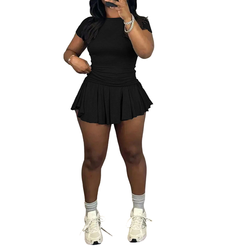 Women's Sporty Two-Piece Pleated Skirt Set