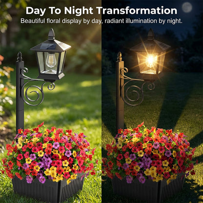 Outdoor Solar Garden Light with Planter Base – Vintage Warm Glow, All-Weather Iron Design & Dual Function 🌸🌙