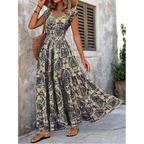👗 Women's V-Neck Floral Smocked Maxi Dress – Elegant, Bohemian, Lightweight 🦋