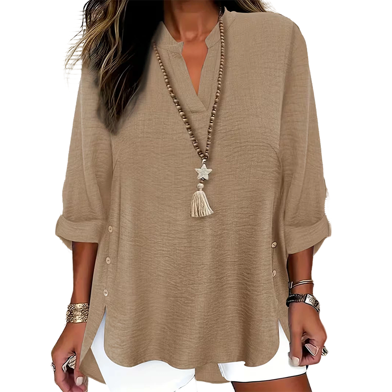 Casual Solid Color Button Side Slit Top