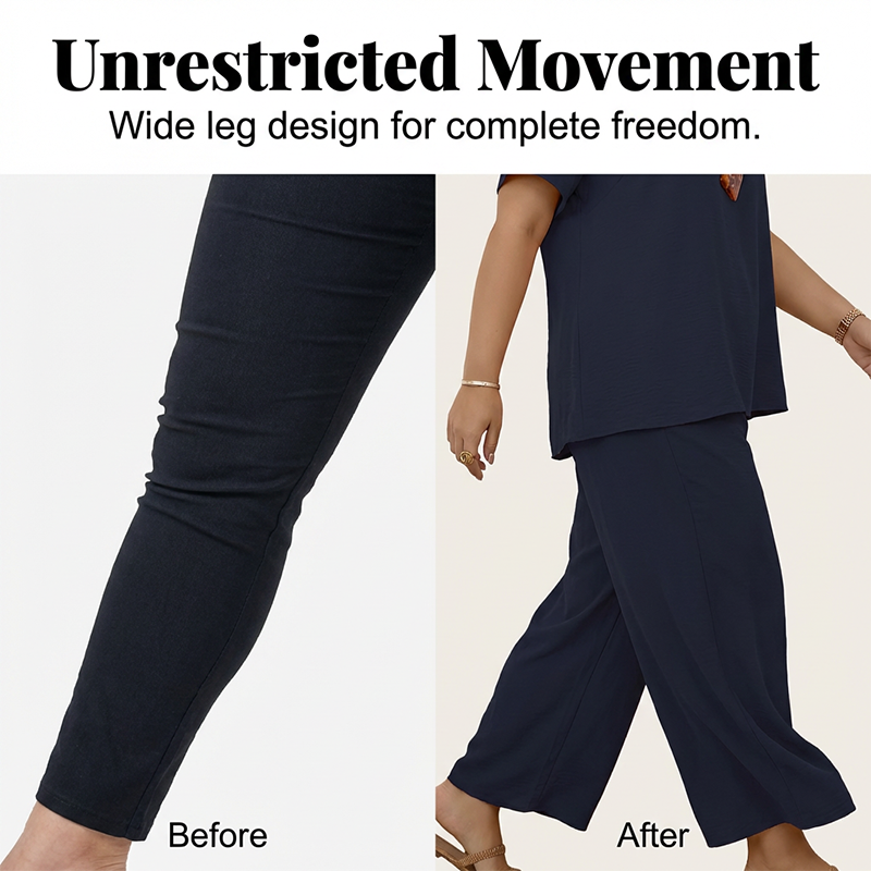 💕Women's Casual Short Sleeve Top & Wide Leg Pants Set☁️