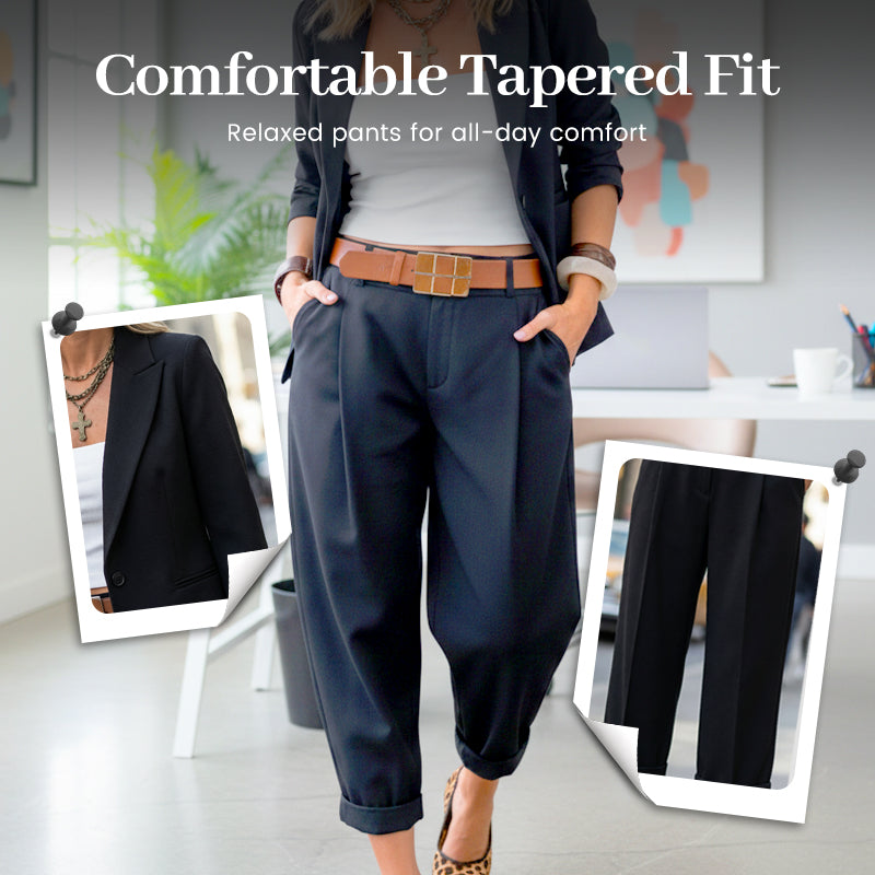 Women's Tapered Pants & Blazer Set – Open-front design, relaxed fit. Neutral colors pair with anything. Effortless elegance for any occasion.