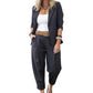 Women's Tapered Pants & Blazer Set – Open-front design, relaxed fit. Neutral colors pair with anything. Effortless elegance for any occasion.