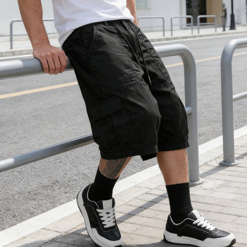 👖 Men's Plus Size Capri Pants – Wide-Leg Loose Fit, Drawstring Waist & Large Pockets ✨