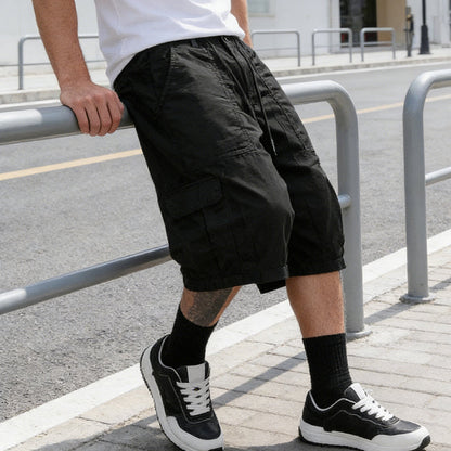 👖 Men's Plus Size Capri Pants – Wide-Leg Loose Fit, Drawstring Waist & Large Pockets ✨