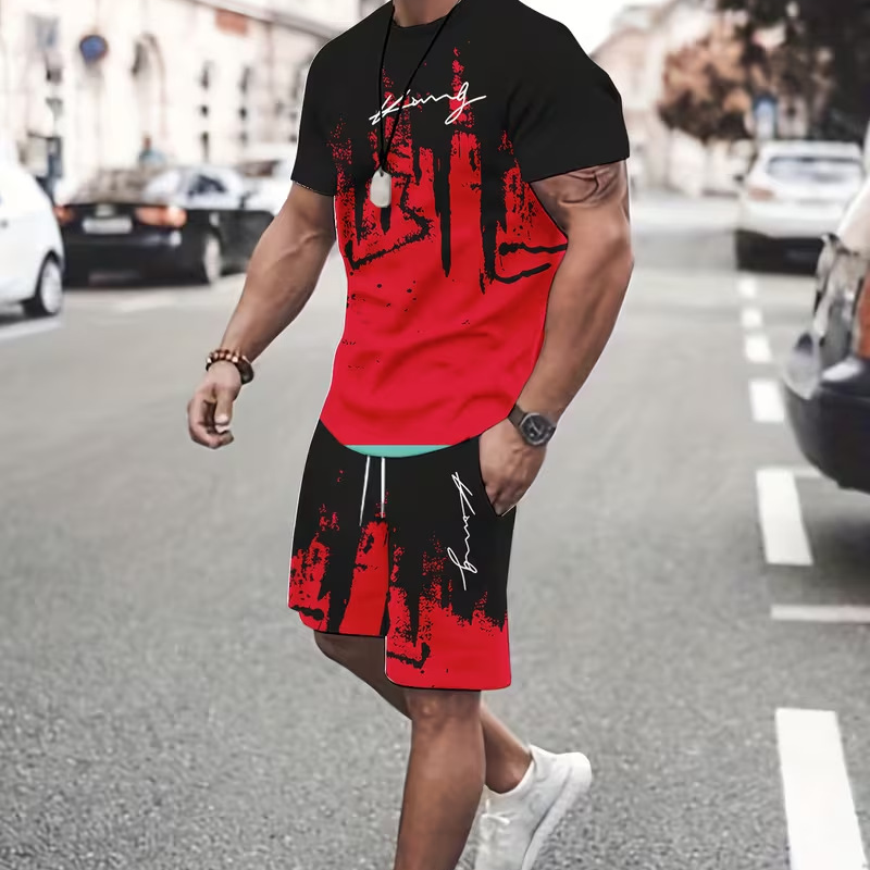 👕 LIMITED-TIME 52% OFF! 🩳 Men's Graphic Print T-Shirt & Shorts Set – Coordinated, Soft, Adjustable Waist 🌴
