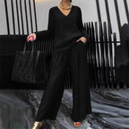 ✨ NEW! Women's V-Neck Lounge Set with Wide-Leg Pants