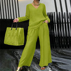 ✨ NEW! Women's V-Neck Lounge Set with Wide-Leg Pants