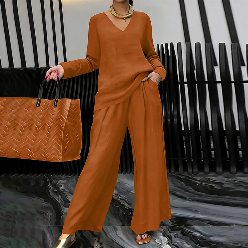✨ NEW! Women's V-Neck Lounge Set with Wide-Leg Pants