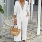 Women's V-Neck Top & Wide-Leg Pants