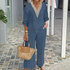 Women's V-Neck Top & Wide-Leg Pants