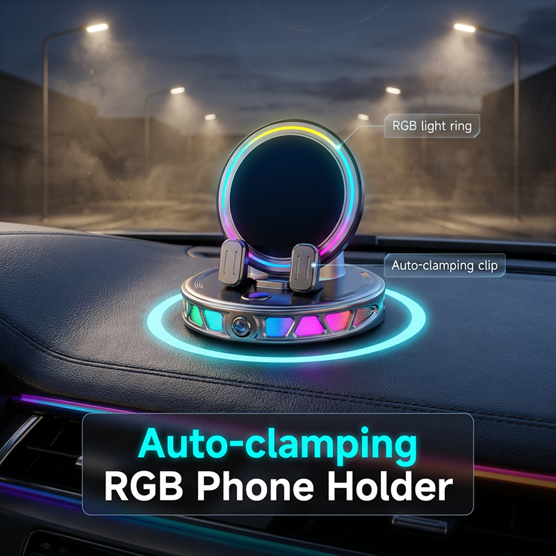 📱 RGB Car Phone Mount ✅ Auto-Clamping & Wireless Charging | Safe One-Hand Driving 🚗