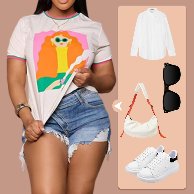 High-Waisted Diagonal-Button Design Raw Edge Ripped Denim Shorts