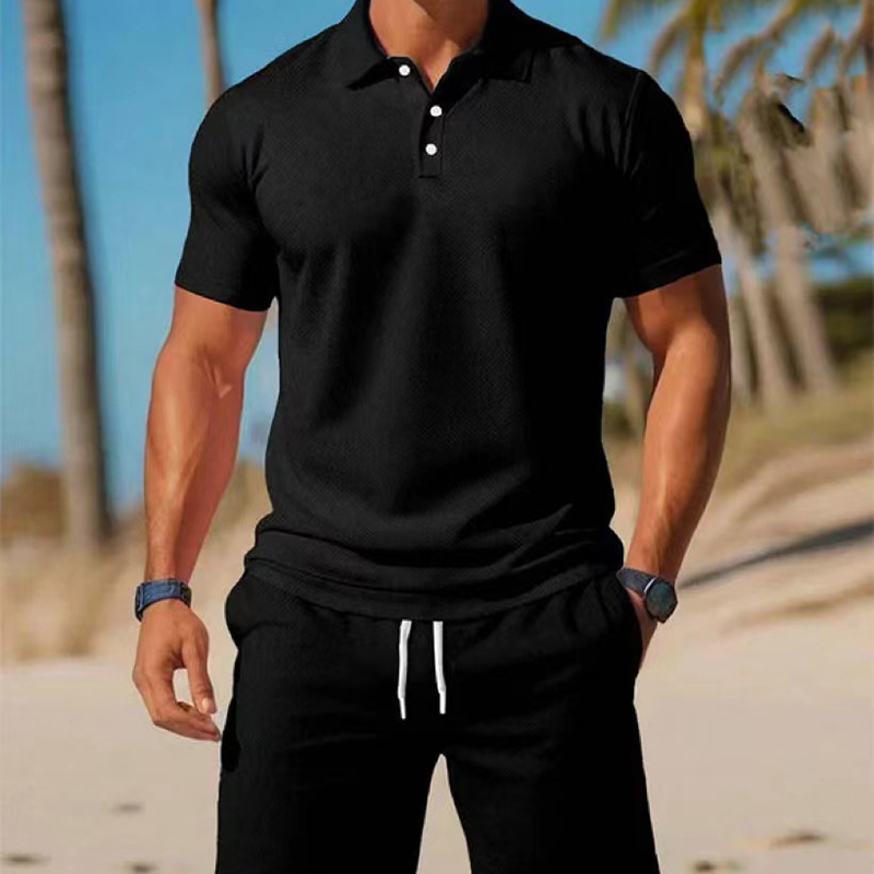 Men's Summer 2-Piece Collared Shirt & Shorts Set