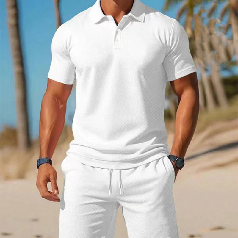 Men's Summer 2-Piece Collared Shirt & Shorts Set