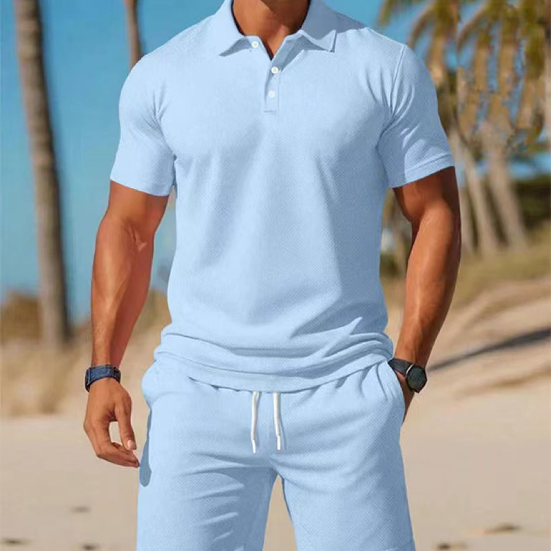 Men's Summer 2-Piece Collared Shirt & Shorts Set