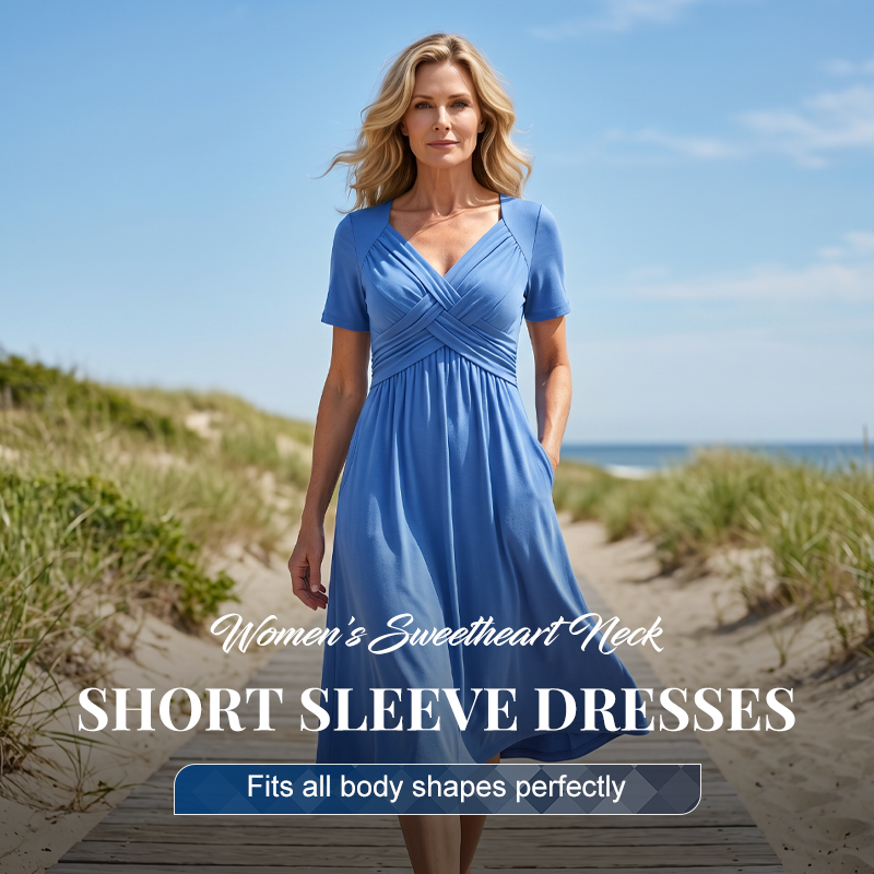 🍀Women’s V-Neck Short Sleeve Long Dresses