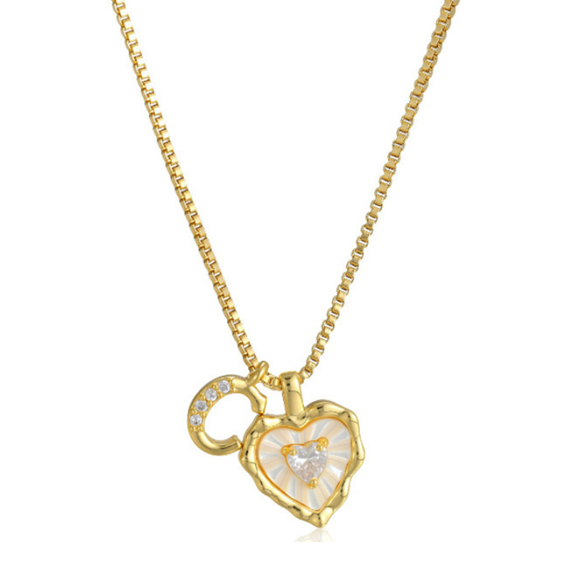 Heart Shaped Letters Micro Pave Chain Necklace – Initial Pendant, Titanium Steel, Adjustable ✨