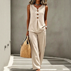 💕Women's Sleeveless Button Top and Loose Pants Set
