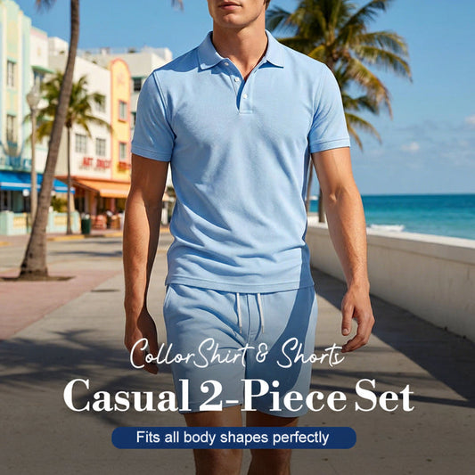Men's Summer 2-Piece Collared Shirt & Shorts Set