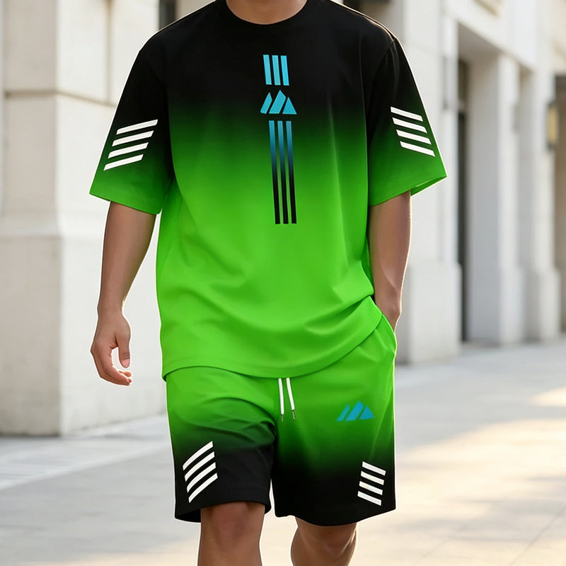 👕Men's Summer T-Shirt & Shorts Set – Gradient design, breathable & lightweight – Perfect for hot days & casual outings 🩳