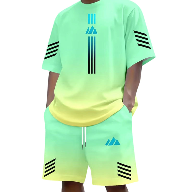 👕Men's Summer T-Shirt & Shorts Set – Gradient design, breathable & lightweight – Perfect for hot days & casual outings 🩳