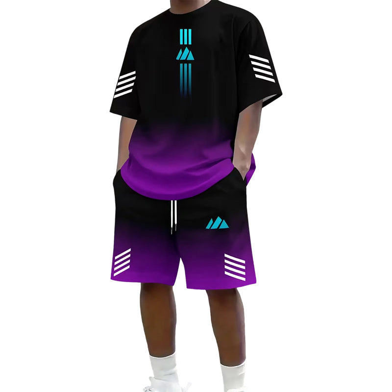 👕Men's Summer T-Shirt & Shorts Set – Gradient design, breathable & lightweight – Perfect for hot days & casual outings 🩳