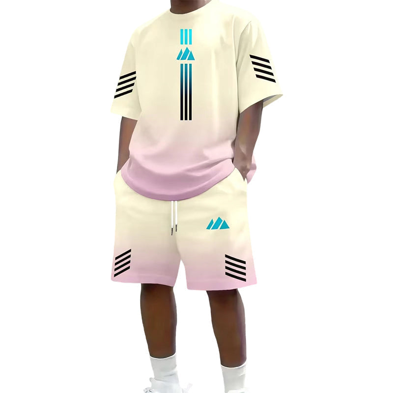 👕Men's Summer T-Shirt & Shorts Set – Gradient design, breathable & lightweight – Perfect for hot days & casual outings 🩳