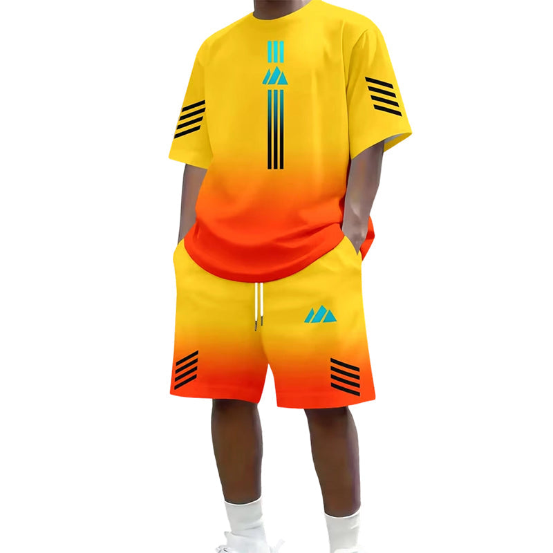 👕Men's Summer T-Shirt & Shorts Set – Gradient design, breathable & lightweight – Perfect for hot days & casual outings 🩳