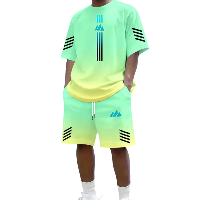 👕Men's Summer T-Shirt & Shorts Set – Gradient design, breathable & lightweight – Perfect for hot days & casual outings 🩳