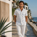 👔 📐Men’s Geometric Print Relaxed‑Fit Button‑Down Shirt