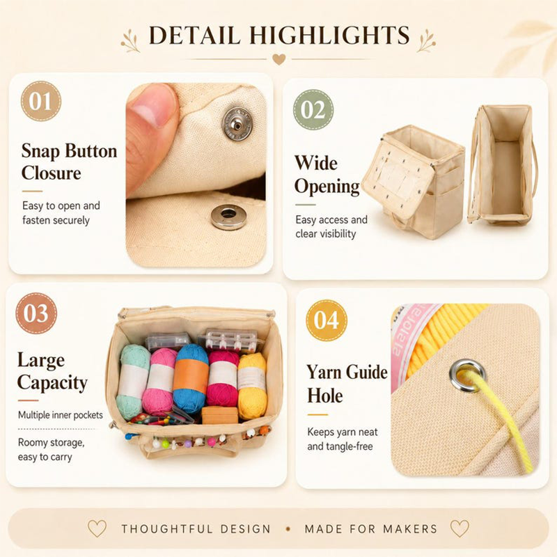 💞🔥Canvas Yarn Storage Bag with Needle Pockets