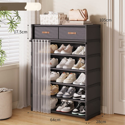 👟 🏠 Multi-Layer Shoe Rack – 360° Dustproof Protection, Removable Shelves & Dual Top Drawers – Compact Space-Saving Design ✨