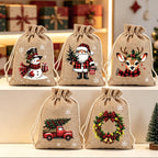🎄 Christmas Drawstring Gift Bags‑Santa & Reindeer Polyester Pouches 🎁
