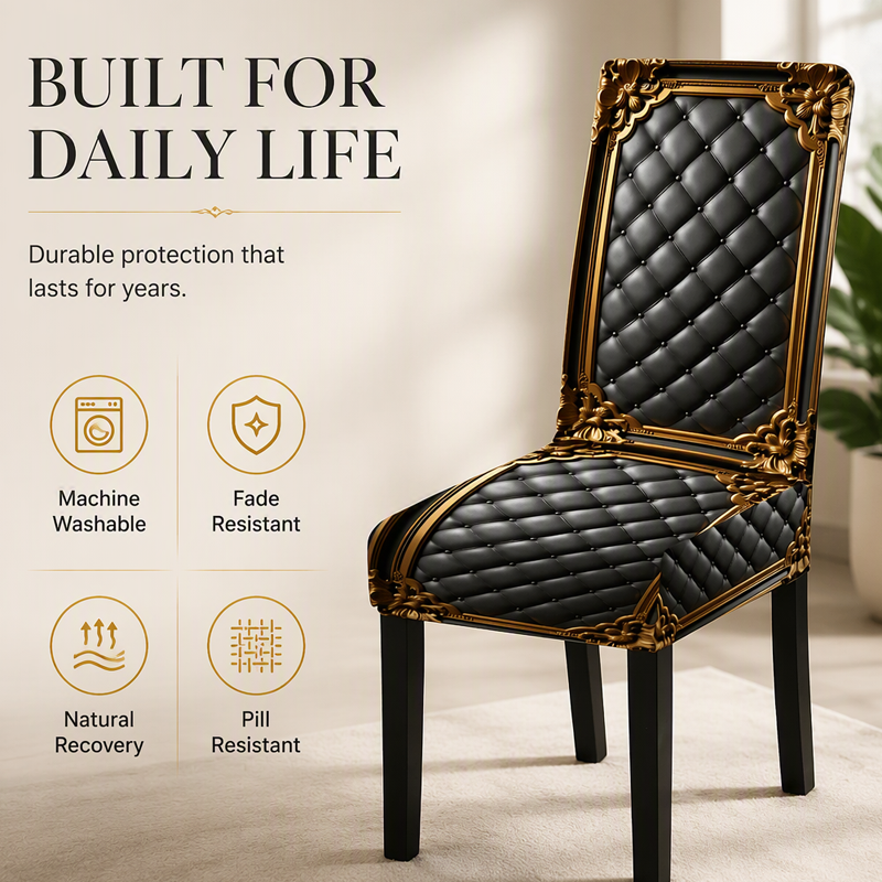 🪑  ✨ Washable Stretch Chair Cover – Baroque Gilded Print, High‑Density Elastic Fabric ✨