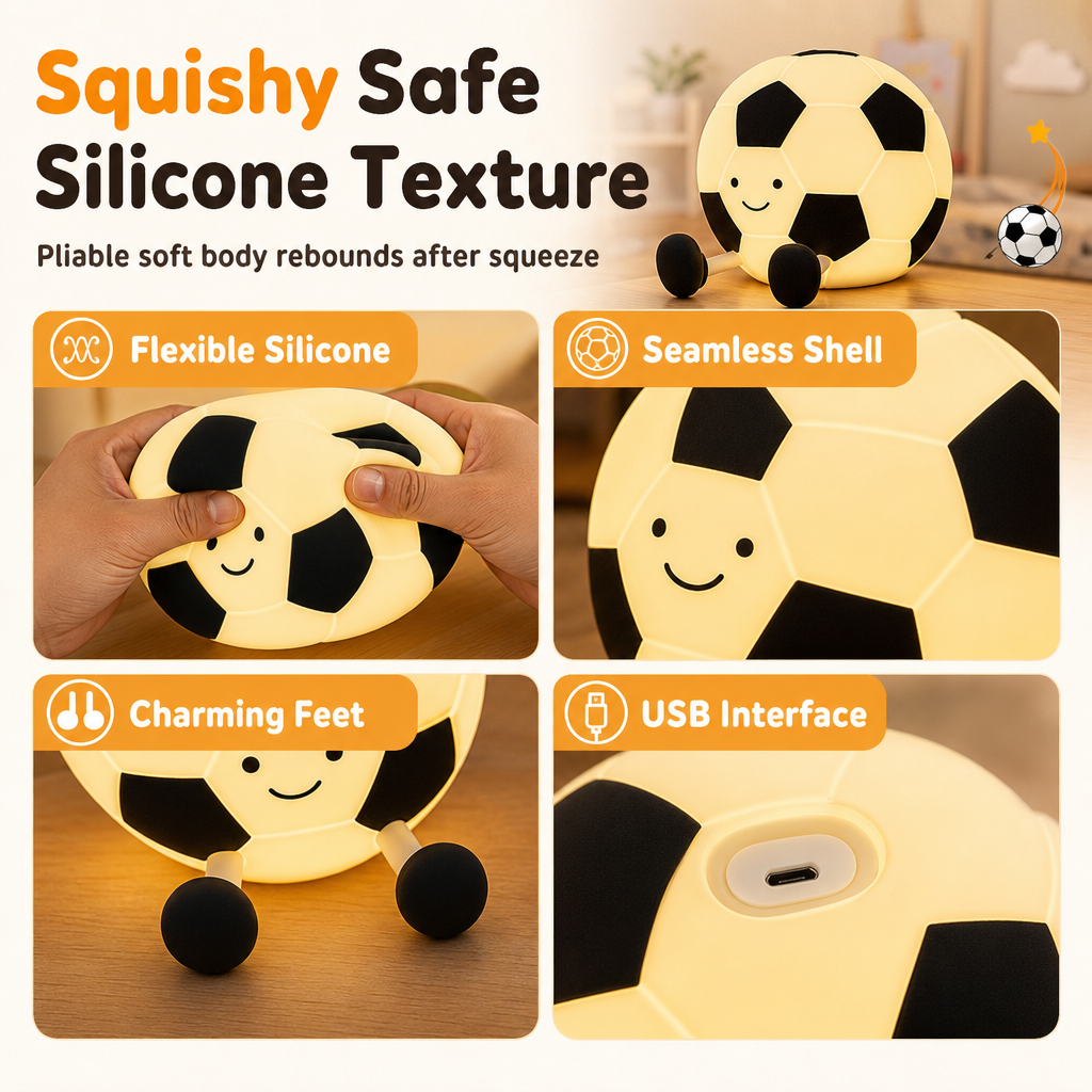 ⚽ 💡 Rechargeable Soccer Night Lights – Soft Glow, Tap Control, Kid-Safe ✨