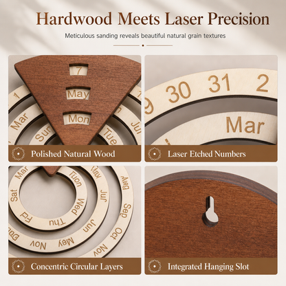💥Circular Wooden Rotating Perpetual Calendar – Artistic, Interactive, Timeless ✨