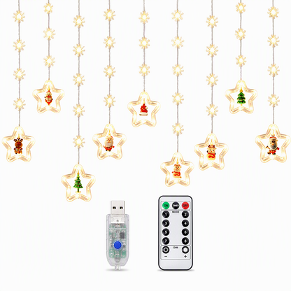 LED Christmas Icicle String Lights USB Powered Star and Christmas Tree Ring Hanging Lights for Holiday Window Decoration