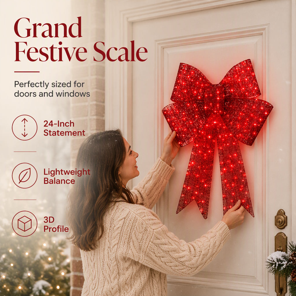 📢📢50% OFF !! ⏰Weatherproof LED Pre-Lit Christmas Bow