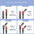 4-in-1 USB C Cable Lightning Cable 100W [Fast Charging & Data Sync] Flat Braided Multi iPad Charger Cord Combo Lightning/Type C/USB A Ports