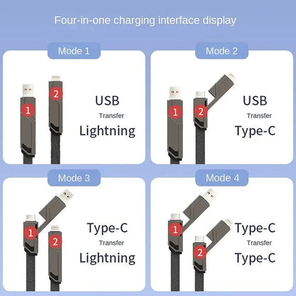 🔥New Year 2024 Sale✨4-in-1 USB C Cable Lightning Cable 100W [Fast Charging & Data Sync] Flat Braided Multi iPad Charger Cord Combo Lightning/Type C/USB A Ports