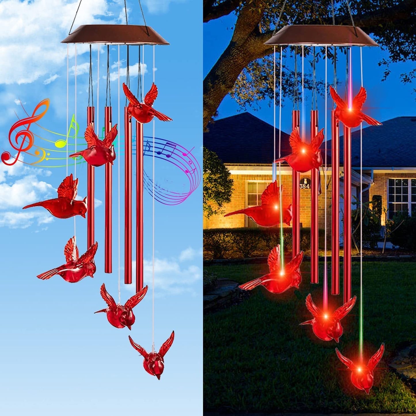 Solar Wind Chime Cardinal Light