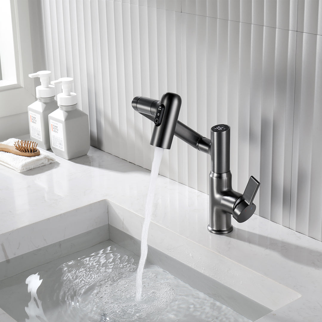 Single-Hole Rotatable Faucet with Temperature Display