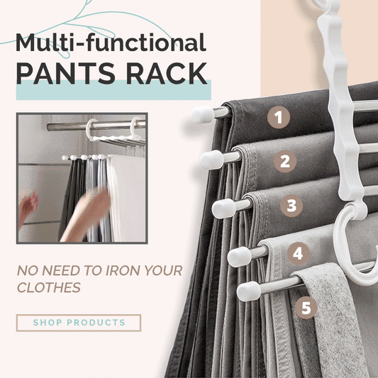 🔥Multi-functional Pants Rack - Closet Multiple Layers Multifunctional Uses Rack Organizer for Trousers Scarves Slack (1 Pack with 5 Metal Clips)