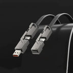 4-in-1 USB C Cable Lightning Cable 100W [Fast Charging & Data Sync] Flat Braided Multi iPad Charger Cord Combo Lightning/Type C/USB A Ports