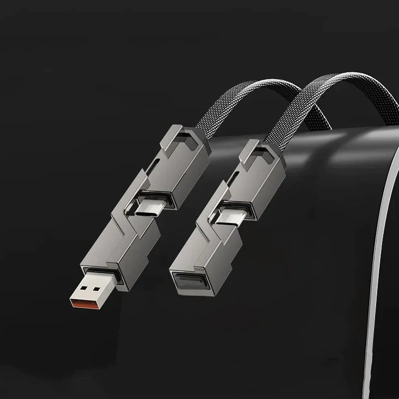 4-in-1 USB C Cable Lightning Cable 100W [Fast Charging & Data Sync] Flat Braided Multi iPad Charger Cord Combo Lightning/Type C/USB A Ports