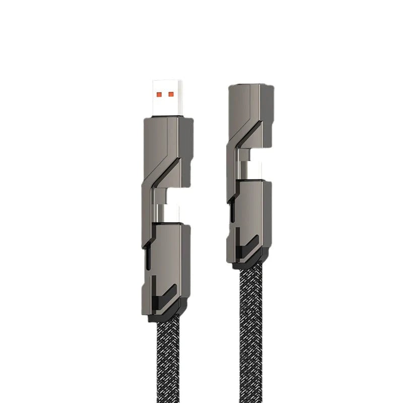 4-in-1 USB C Cable Lightning Cable 100W [Fast Charging & Data Sync] Flat Braided Multi iPad Charger Cord Combo Lightning/Type C/USB A Ports